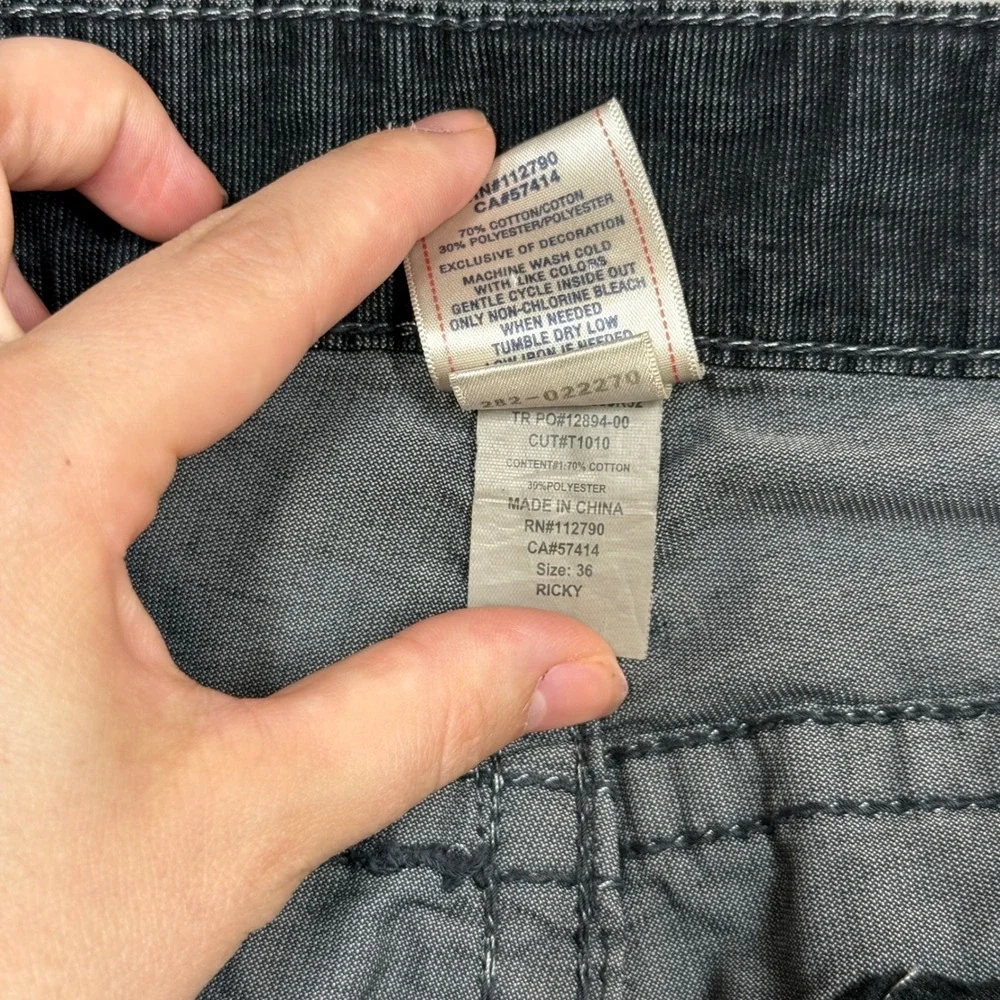 True Religion Ricky Corduroy Pants Mens 36 (Fits 38x27) Black Straight Y2K Wash